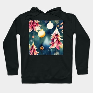 Multi-color Rainbow Watercolor Christmas Trees with Stars and Ball Ornaments Hoodie